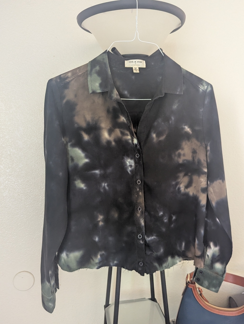 Cloth And StoneTie-Dye Button-Up Shirt in Dark Green and Black And Brown - Picture 3 of 7